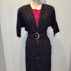 Vintage 80s Positive Influence Dolman sleeve shirt dress black Pink Size Small